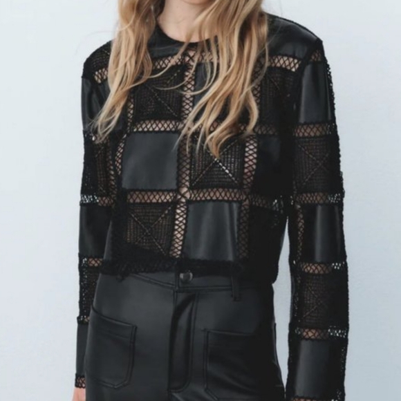 Zara Tops Zara Black Crochet Faux Leather Top Poshmark